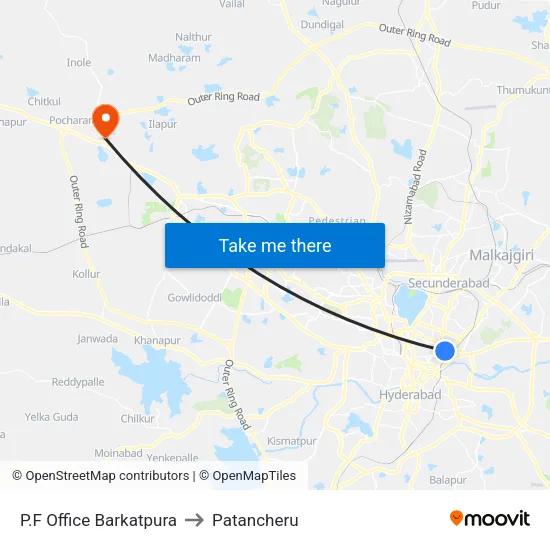P.F Office Barkatpura to Patancheru map