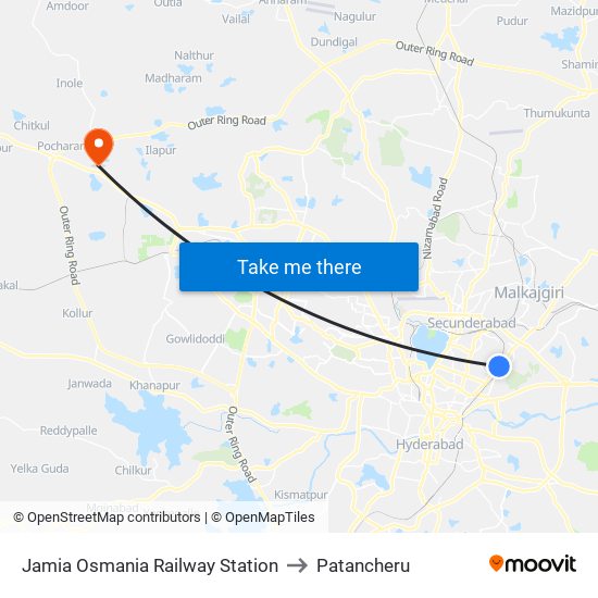 Jamia Osmania Railway Station to Patancheru map