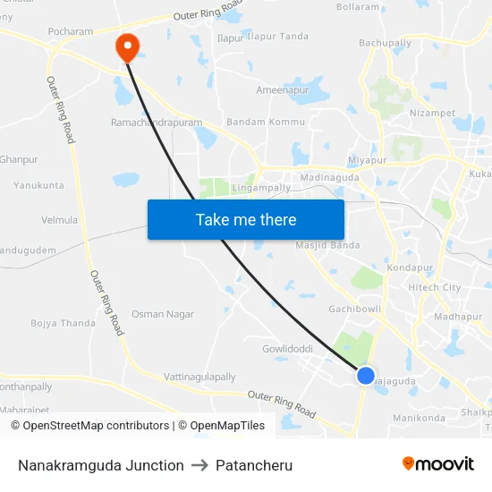 Nanakramguda Junction to Patancheru map