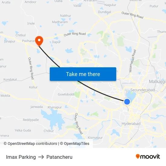 Imax Parking to Patancheru map
