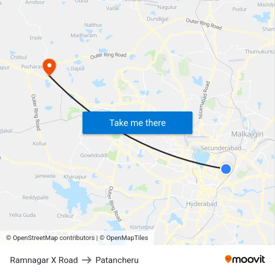 Ramnagar X Road to Patancheru map