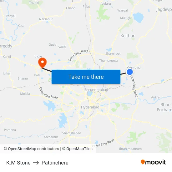 K.M Stone to Patancheru map