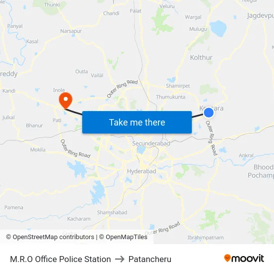M.R.O Office Police Station to Patancheru map