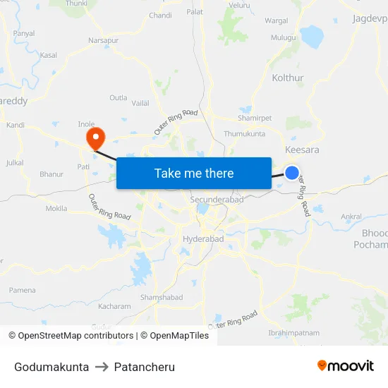 Godumakunta to Patancheru map