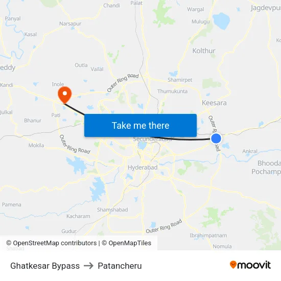Ghatkesar Bypass to Patancheru map