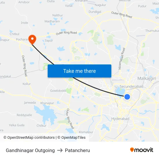 Gandhinagar Outgoing to Patancheru map