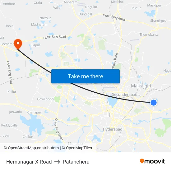 Hemanagar X Road to Patancheru map