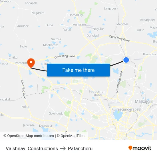 Vaishnavi Constructions to Patancheru map