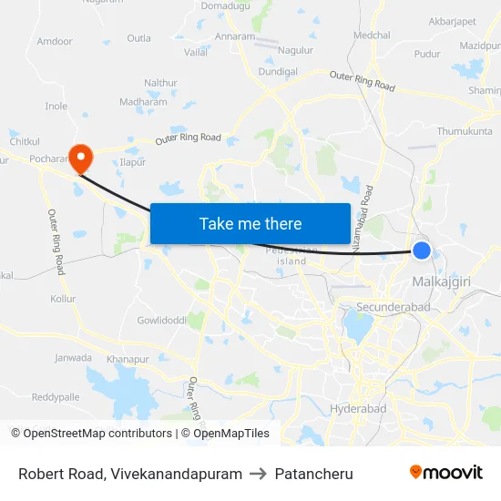 Robert Road, Vivekanandapuram to Patancheru map