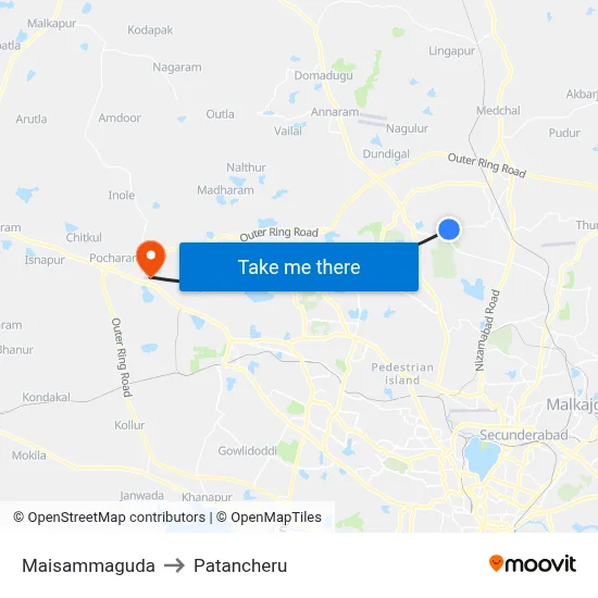 Maisammaguda to Patancheru map