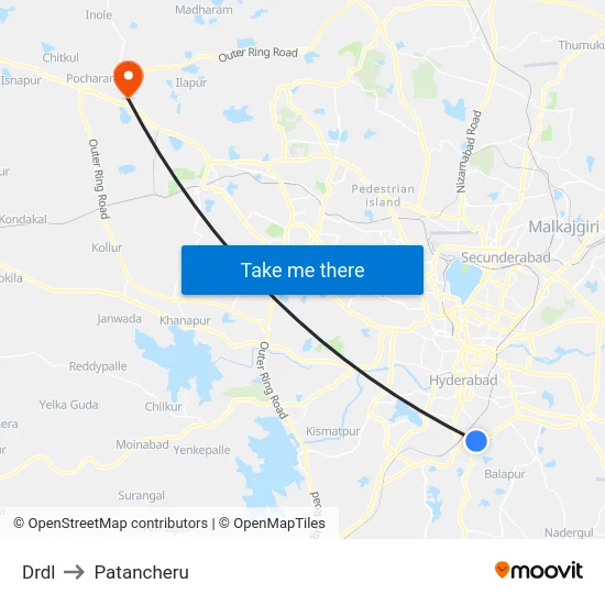 Drdl to Patancheru map