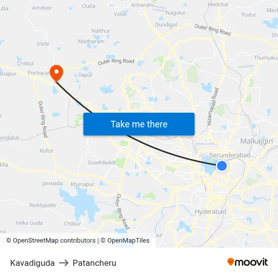 Kavadiguda to Patancheru map