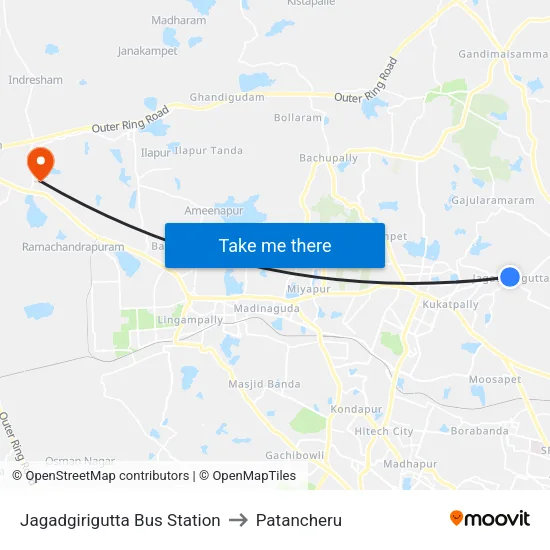 Jagadgirigutta Bus Station to Patancheru map