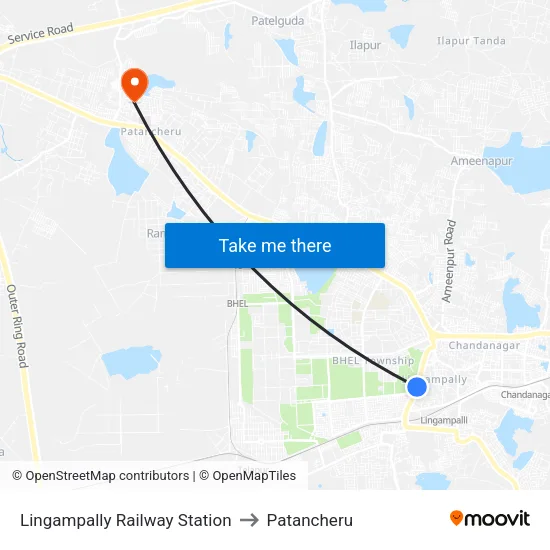 Lingampally Railway Station to Patancheru map