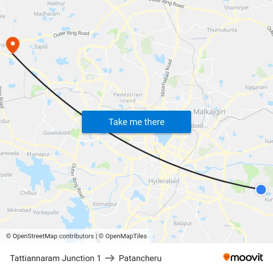 Tattiannaram Junction 1 to Patancheru map