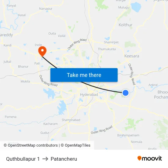 Quthbullapur 1 to Patancheru map
