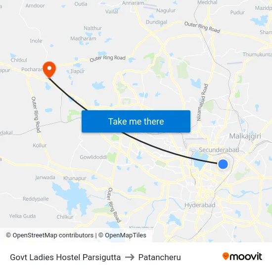 Govt Ladies Hostel Parsigutta to Patancheru map