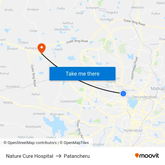Nature Cure Hospital to Patancheru map