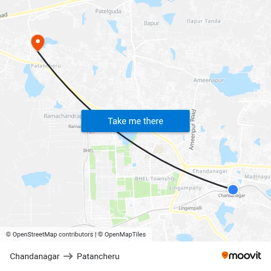 Chandanagar to Patancheru map