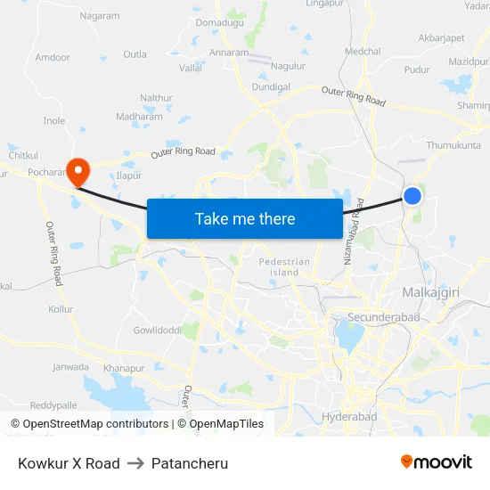 Kowkur X Road to Patancheru map