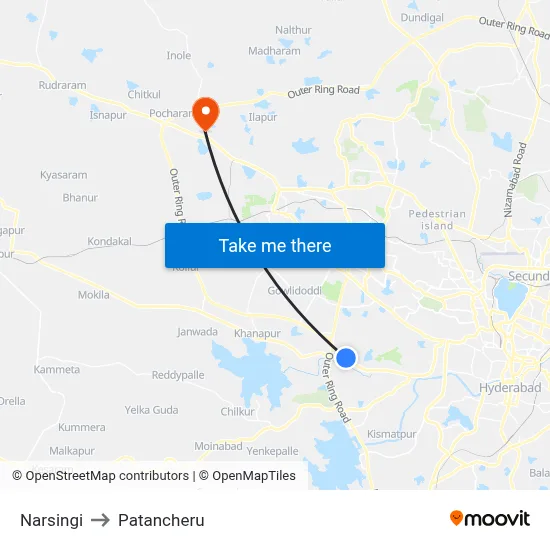 Narsingi to Patancheru map