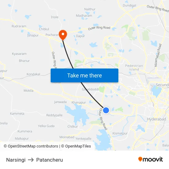 Narsingi to Patancheru map