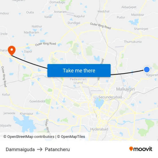 Dammaiguda to Patancheru map