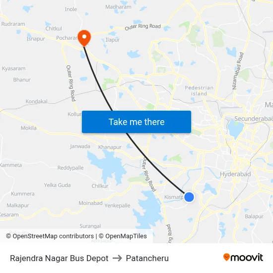 Rajendra Nagar Bus Depot to Patancheru map