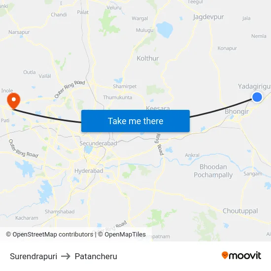 Surendrapuri to Patancheru map