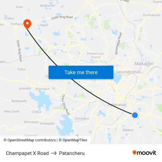 Champapet X Road to Patancheru map