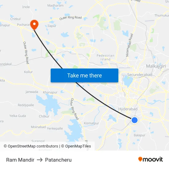 Ram Mandir to Patancheru map