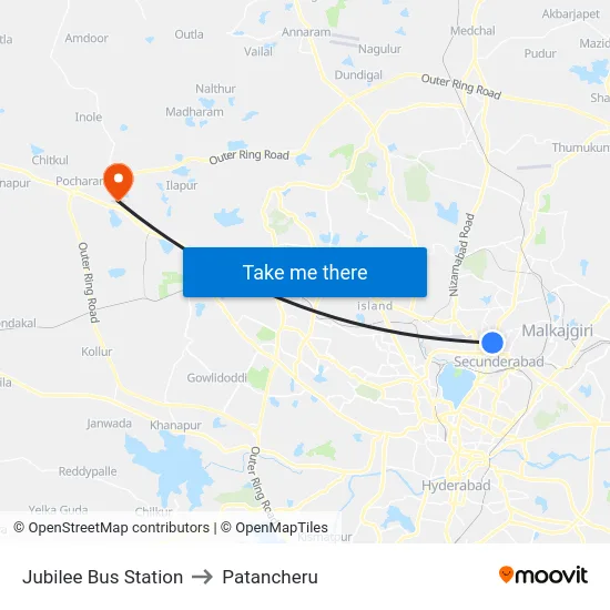 Jubilee Bus Station to Patancheru map