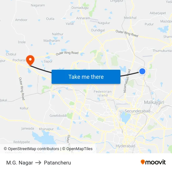 M.G. Nagar to Patancheru map