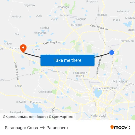 Sarannagar Cross to Patancheru map