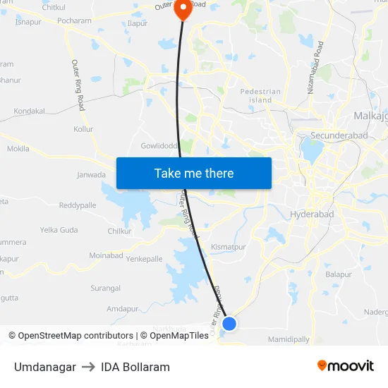 Umdanagar to IDA Bollaram map