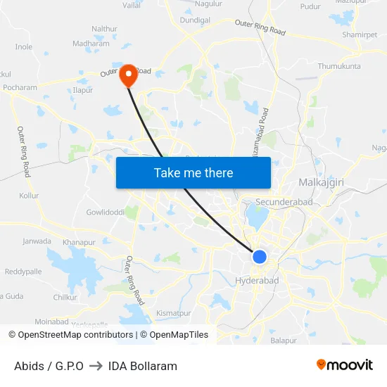 Abids / G.P.O to IDA Bollaram map