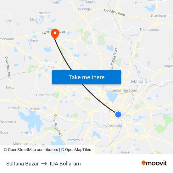 Sultana Bazar to IDA Bollaram map