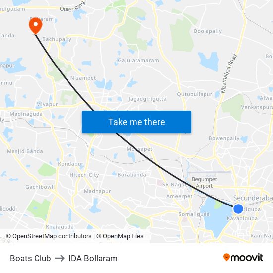 Boats Club to IDA Bollaram map