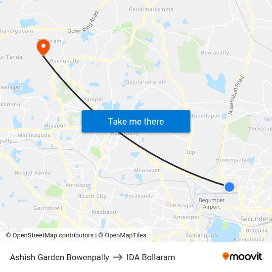 Ashish Garden Bowenpally to IDA Bollaram map