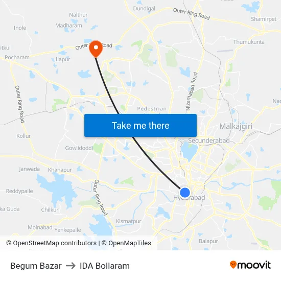 Begum Bazar to IDA Bollaram map