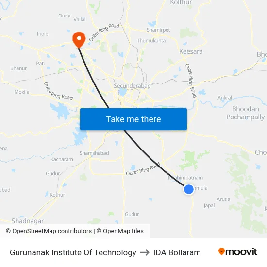 Gurunanak Institute Of Technology to IDA Bollaram map
