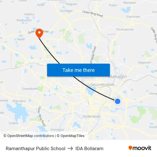 Ramanthapur Public School to IDA Bollaram map