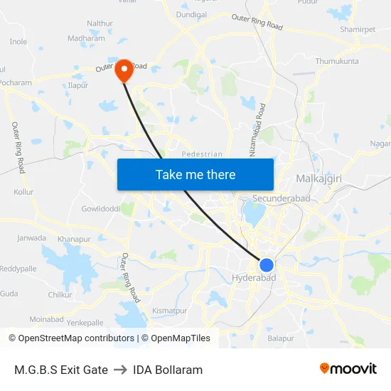 M.G.B.S Exit Gate to IDA Bollaram map