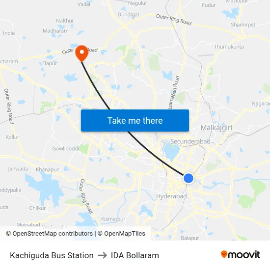 Kachiguda Bus Station to IDA Bollaram map