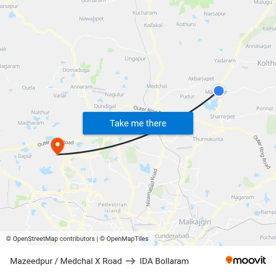 Mazeedpur / Medchal X Road to IDA Bollaram map