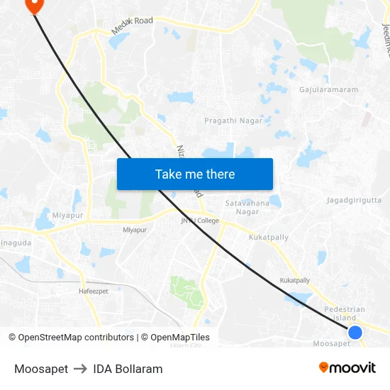 Moosapet to IDA Bollaram map