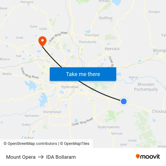 Mount Opera to IDA Bollaram map