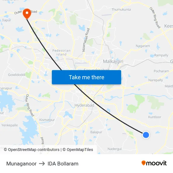 Munaganoor to IDA Bollaram map