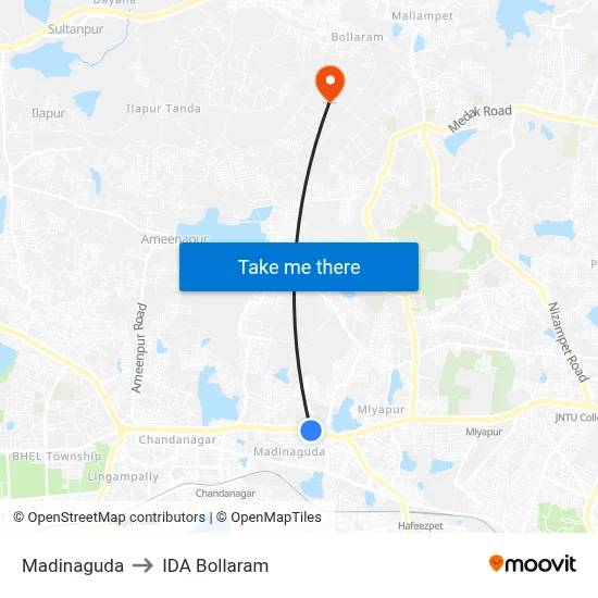 Madinaguda to IDA Bollaram map