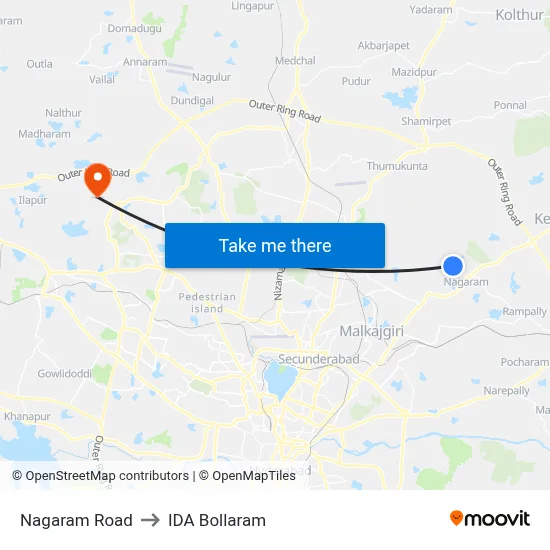 Nagaram Road to IDA Bollaram map